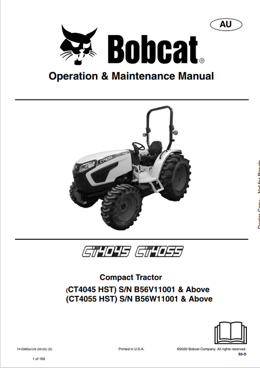 BOBCAT CT4045, CT4055 COMPACT TRACTOR OPERATION AND MAINTENANCE MANUAL 7412980 PDF