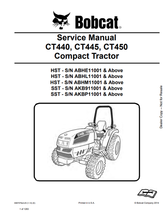 BOBCAT CT440, CT445, CT450 COMPACT TRACTOR SERVICE MANUAL 6987079 PDF
