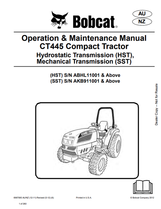 BOBCAT CT445 COMPACT TRACTOR OPERATION AND MAINTENANCE MANUAL 6987085 PDF