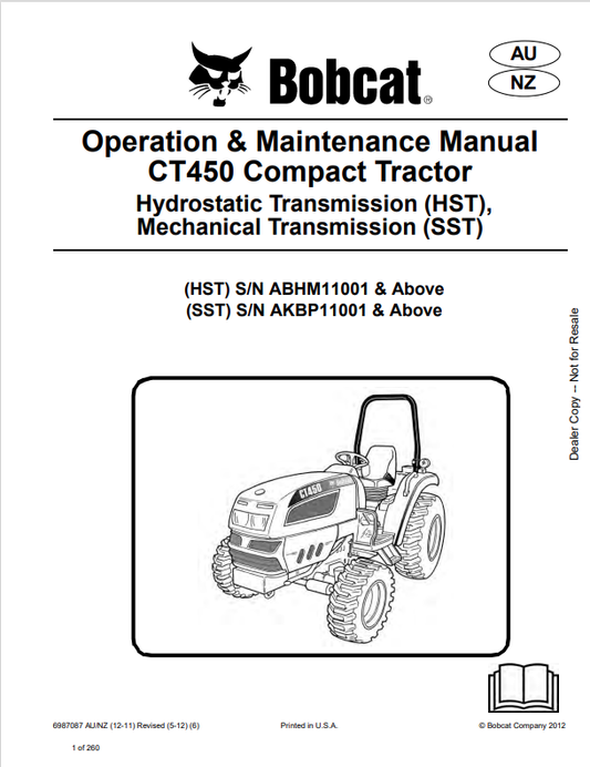BOBCAT CT450 COMPACT TRACTOR OPERATION AND MAINTENANCE MANUAL 6987087 PDF