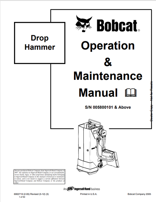 BOBCAT DROP HAMMER OPERATION AND MAINTENANCE MANUAL 6902719 PDF