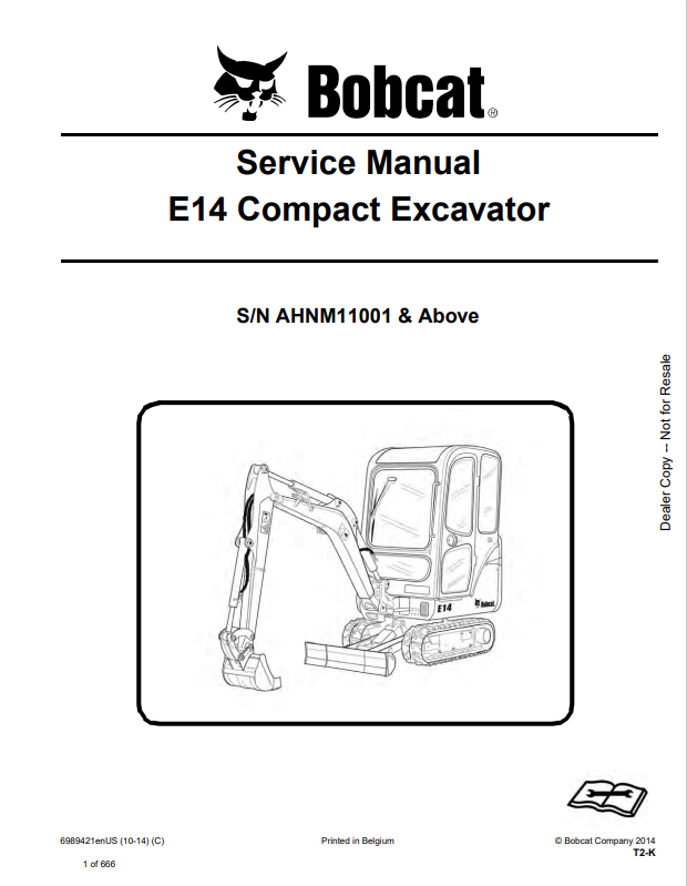 BOBCAT E14 COMPACT EXCAVATOR SERVICE MANUAL 6989421 PDF