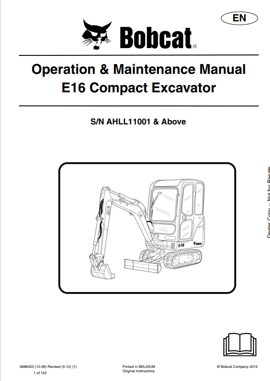 BOBCAT E16 COMPACT EXCAVATOR OPERATION AND MAINTENANCE MANUAL 6989423 PDF
