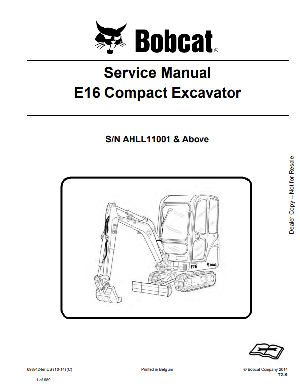 BOBCAT E16 COMPACT EXCAVATOR SERVICE MANUAL 6989424 PDF