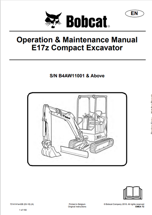 BOBCAT E17z COMPACT EXCAVATOR OPERATION AND MAINTENANCE MANUAL 7314141 PDF