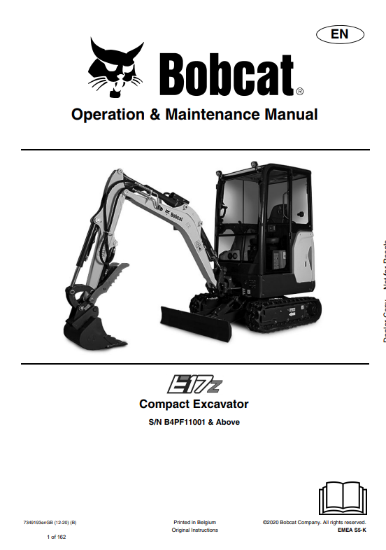 BOBCAT E17z COMPACT EXCAVATOR OPERATION AND MAINTENANCE MANUAL 7349193 PDF