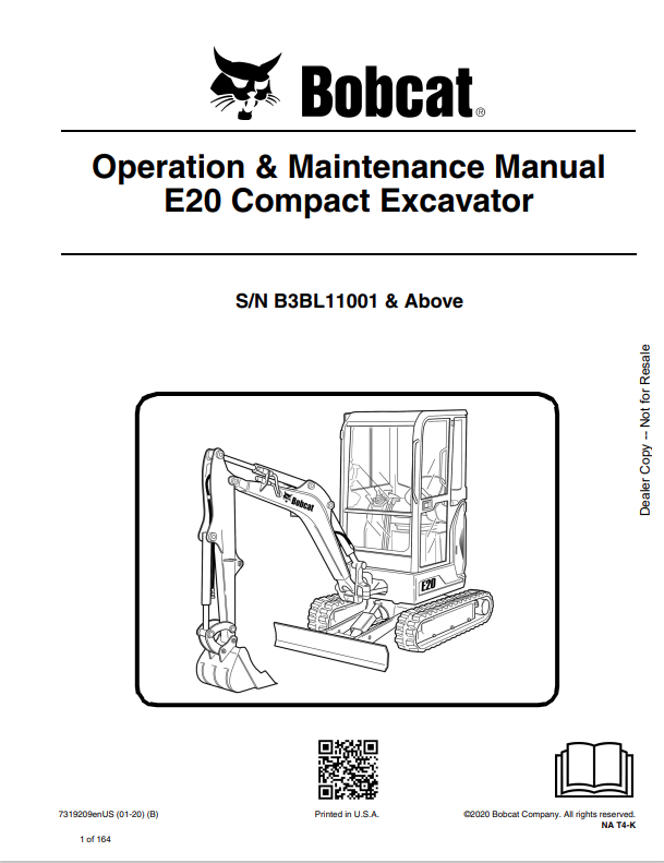 BOBCAT E20 COMPACT EXCAVATOR OPERATION AND MAINTENANCE MANUAL 7319209 PDF