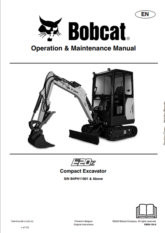 BOBCAT E20z COMPACT EXCAVATOR OPERATION AND MAINTENANCE MANUAL 7349197 PDF