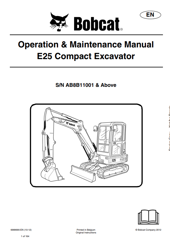 BOBCAT E25 COMPACT EXCAVATOR OPERATION AND MAINTENANCE MANUAL 6989690 PDF