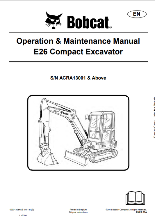 BOBCAT E26 COMPACT EXCAVATOR OPERATION AND MAINTENANCE MANUAL 6990436 PDF