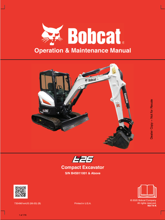 BOBCAT E26 COMPACT EXCAVATOR OPERATION AND MAINTENANCE MANUAL 7354961 PDF