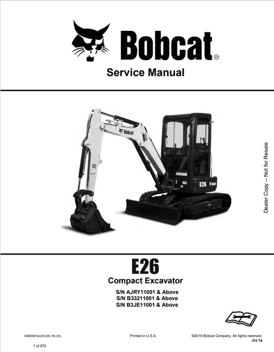 BOBCAT E26 COMPACT EXCAVATOR SERVICE MANUAL 6990097 PDF