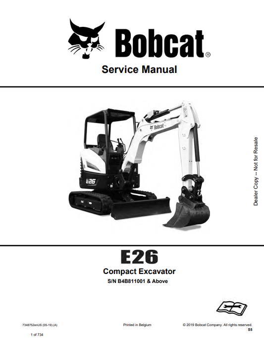 BOBCAT E26 COMPACT EXCAVATOR SERVICE MANUAL 7348752 PDF