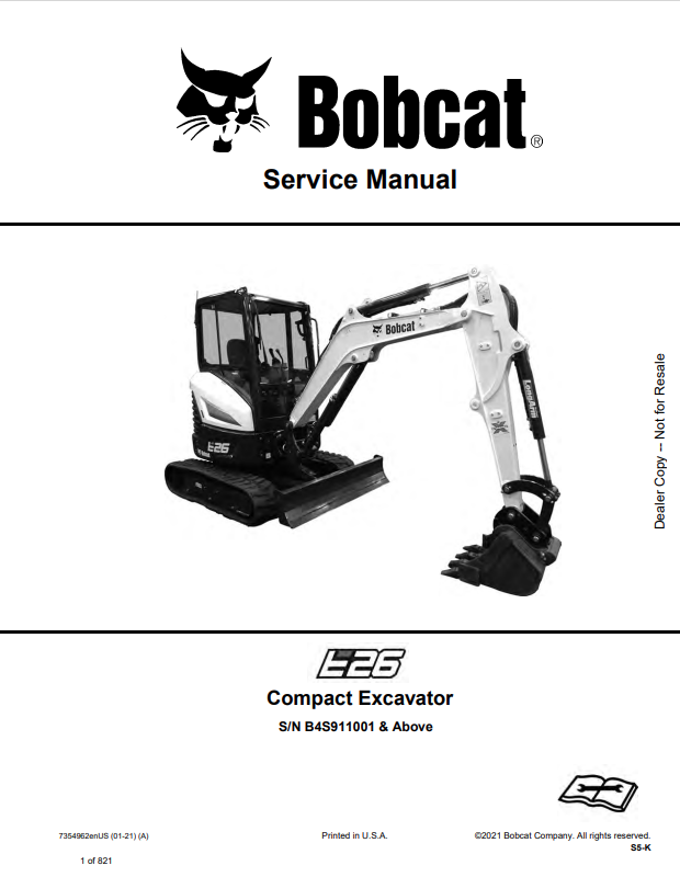 BOBCAT E26 COMPACT EXCAVATOR SERVICE MANUAL 7354962 PDF