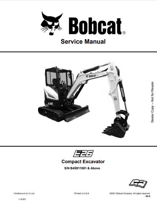 BOBCAT E26 COMPACT EXCAVATOR SERVICE MANUAL 7354962 PDF