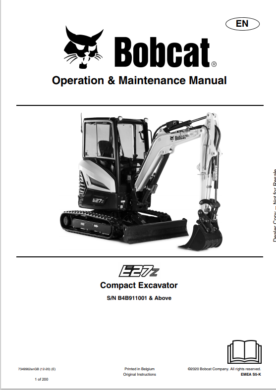 BOBCAT E27z COMPACT EXCAVATOR OPERATION AND MAINTENANCE MANUAL 7349962 PDF