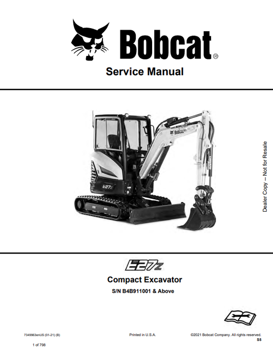 BOBCAT E27z COMPACT EXCAVATOR SERVICE MANUAL 7349963 PDF