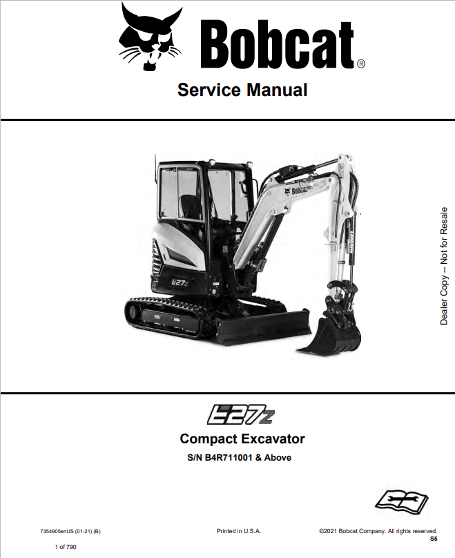 BOBCAT E27z COMPACT EXCAVATOR SERVICE MANUAL 7354905 PDF