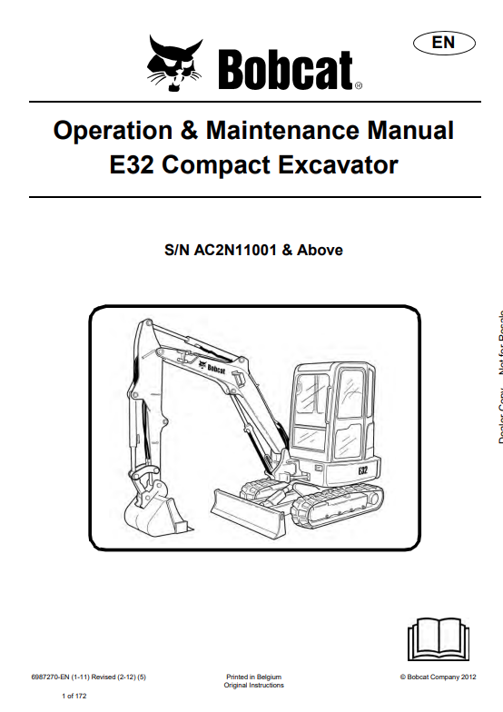 BOBCAT E32 COMPACT EXCAVATOR OPERATION AND MAINTENANCE MANUAL 6987270 PDF