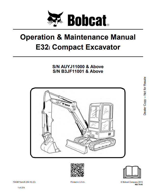 BOBCAT E32i COMPACT EXCAVATOR OPERATION AND MAINTENANCE MANUAL 7243877 PDF