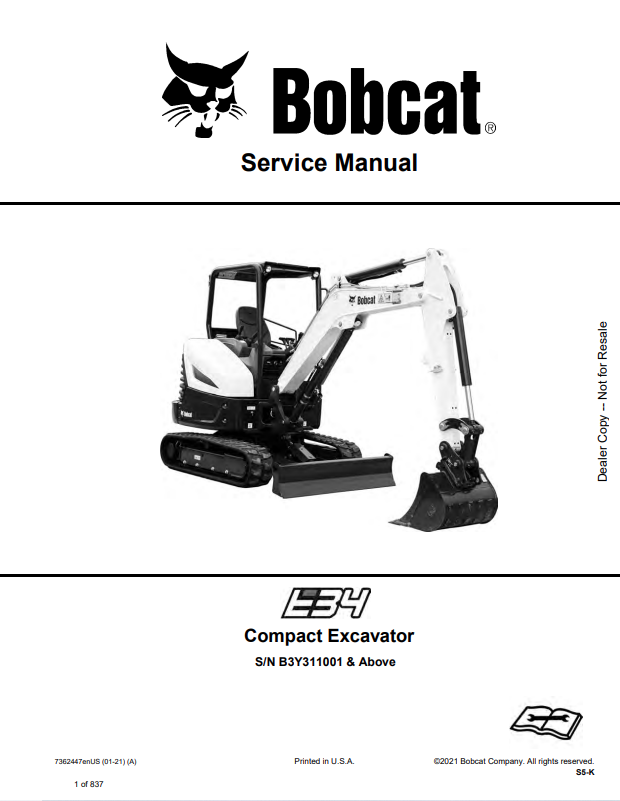 BOBCAT E34 COMPACT EXCAVATOR SERVICE MANUAL 7362447 PDF