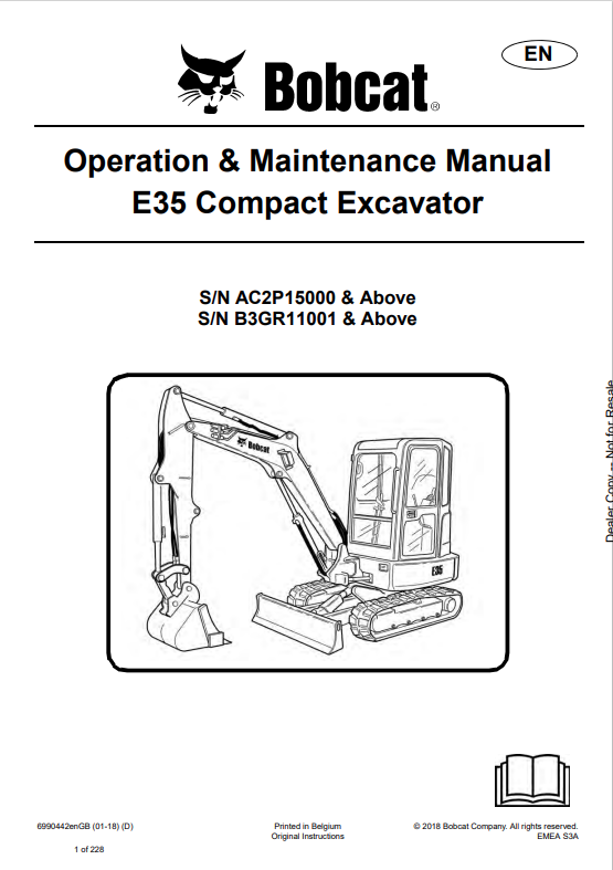 BOBCAT E35 COMPACT EXCAVATOR OPERATION AND MAINTENANCE MANUAL 6990442 PDF