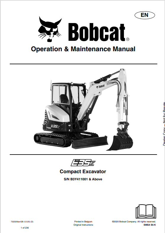 BOBCAT E35z COMPACT EXCAVATOR OPERATION AND MAINTENANCE MANUAL 7323256 PDF