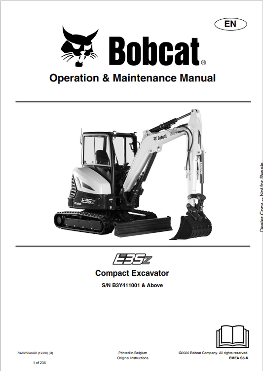 BOBCAT E35z COMPACT EXCAVATOR OPERATION AND MAINTENANCE MANUAL 7323256 PDF