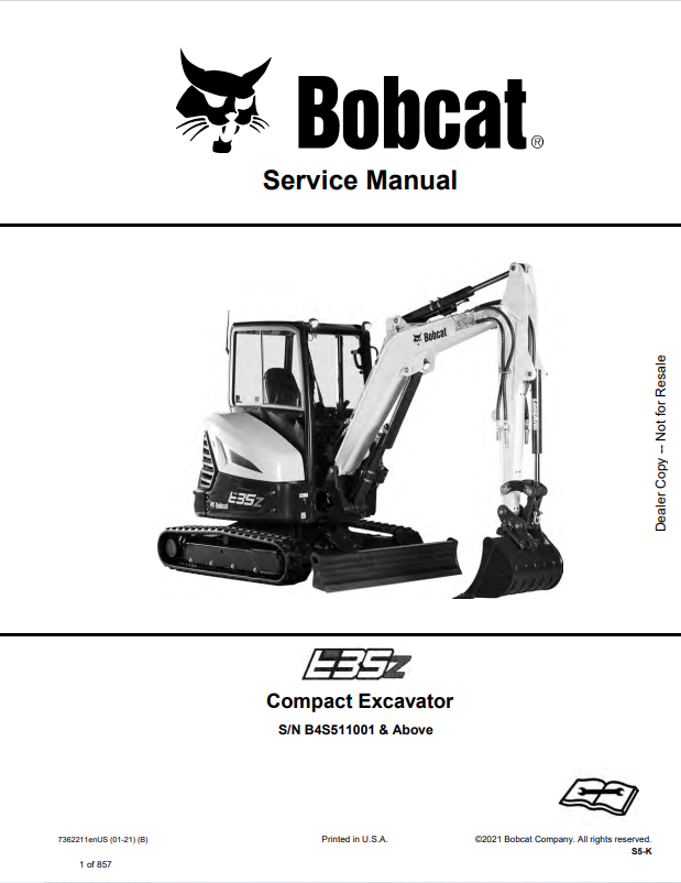 BOBCAT E35z COMPACT EXCAVATOR SERVICE MANUAL 7362211 PDF