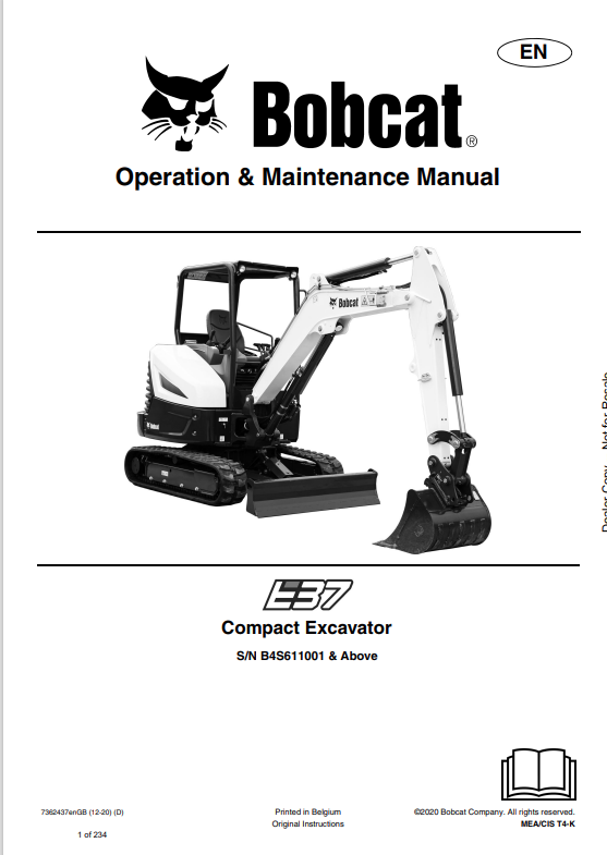 BOBCAT E37 COMPACT EXCAVATOR OPERATION AND MAINTENANCE MANUAL 7362437 PDF