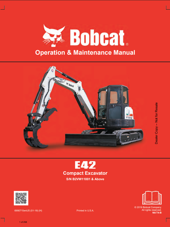 BOBCAT E42 COMPACT EXCAVATOR OPERATION AND MAINTENANCE MANUAL 6990715 PDF