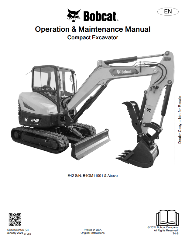 BOBCAT E42 COMPACT EXCAVATOR OPERATION AND MAINTENANCE MANUAL 7336765 PDF