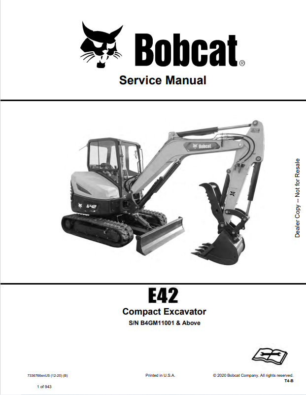 BOBCAT E42 COMPACT EXCAVATOR SERVICE MANUAL 7336766 PDF