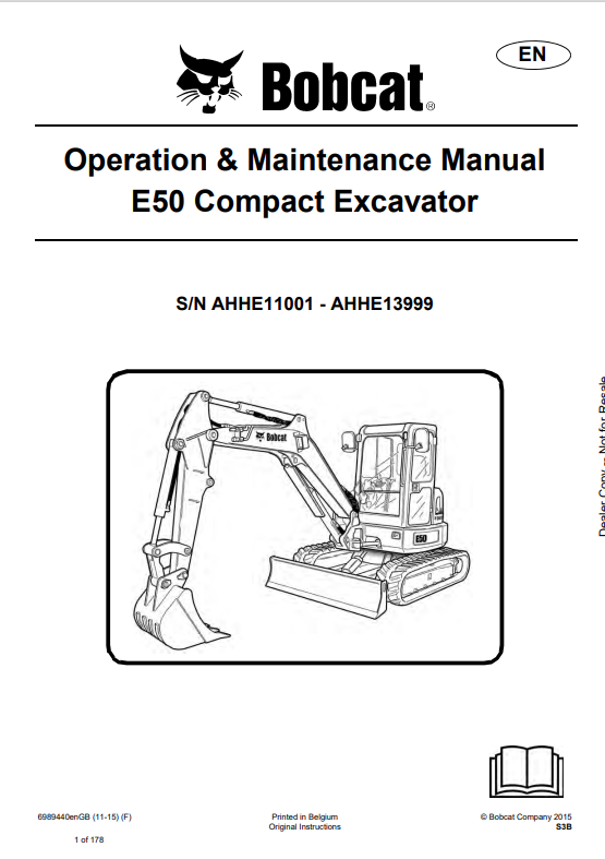 BOBCAT E50 COMPACT EXCAVATOR OPERATION AND MAINTENANCE MANUAL 6989440 PDF