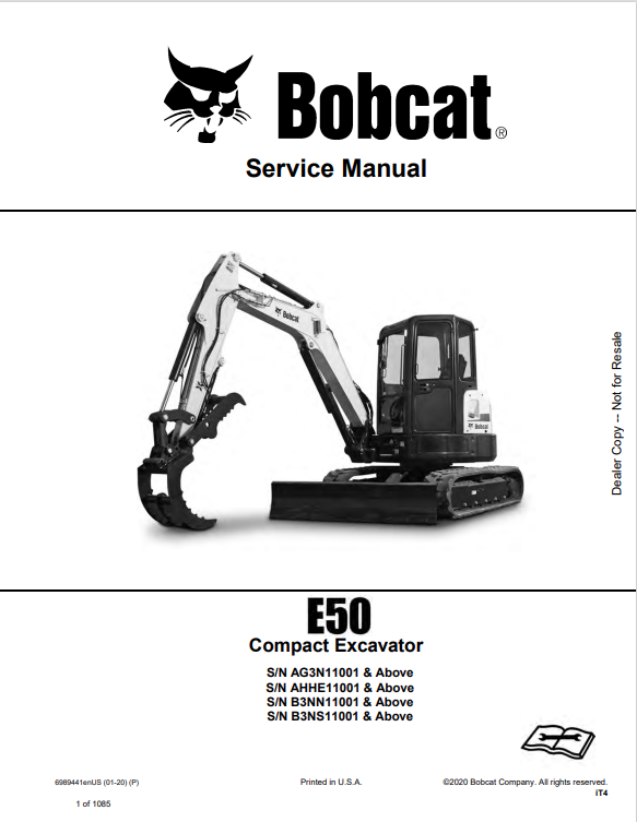 BOBCAT E50 COMPACT EXCAVATOR SERVICE MANUAL 6989441 PDF