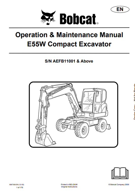 BOBCAT E55W COMPACT EXCAVATOR OPERATION AND MAINTENANCE MANUAL 6987390 PDF