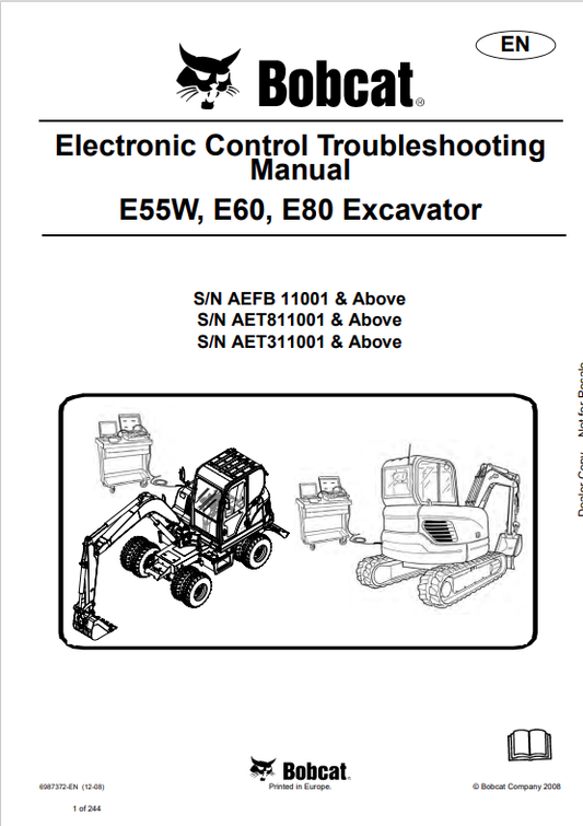 BOBCAT E55W, E60, E80 EXCAVATOR ELECTRONIC CONTROL TROUBLESHOOTING MANUAL 6987372 PDF