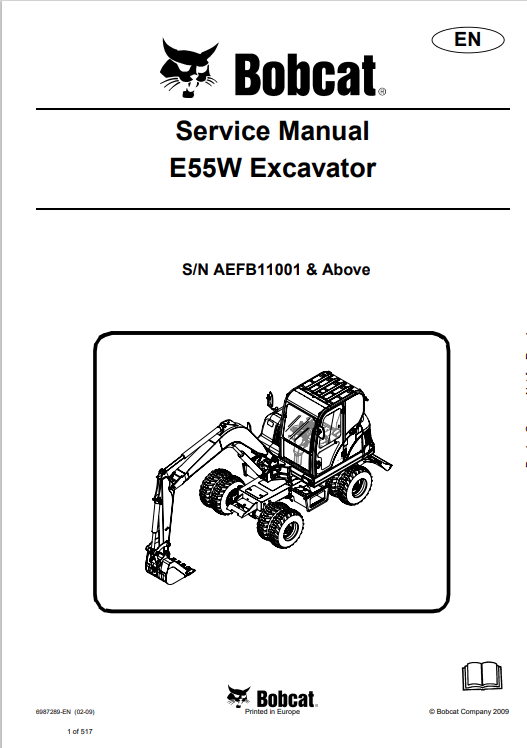BOBCAT E55W EXCAVATOR SERVICE MANUAL 6987289 PDF