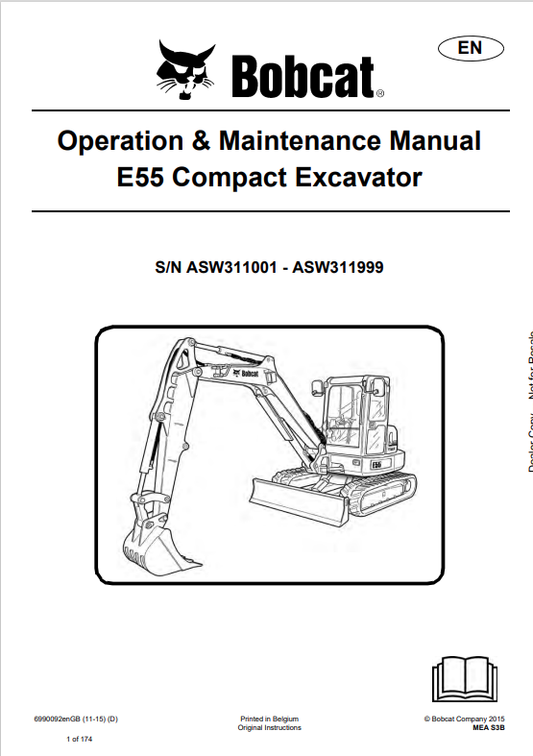 BOBCAT E55 COMPACT EXCAVATOR OPERATION AND MAINTENANCE MANUAL 6990092 PDF