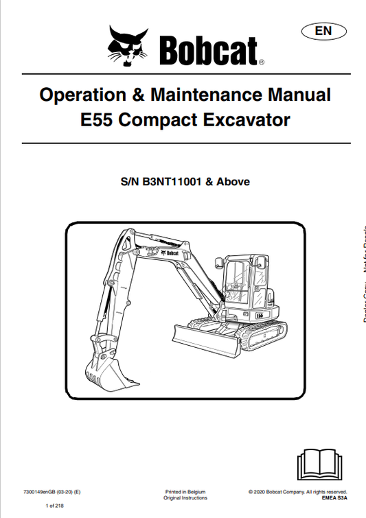BOBCAT E55 COMPACT EXCAVATOR OPERATION AND MAINTENANCE MANUAL 7300149 PDF