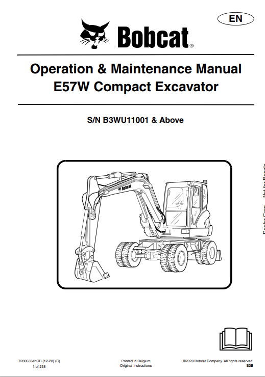 BOBCAT E57W COMPACT EXCAVATOR OPERATION AND MAINTENANCE MANUAL 7280535 PDF