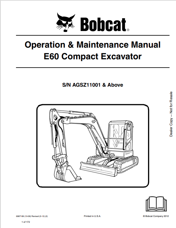 BOBCAT E60 COMPACT EXCAVATOR OPERATION AND MAINTENANCE MANUAL 6987189 PDF