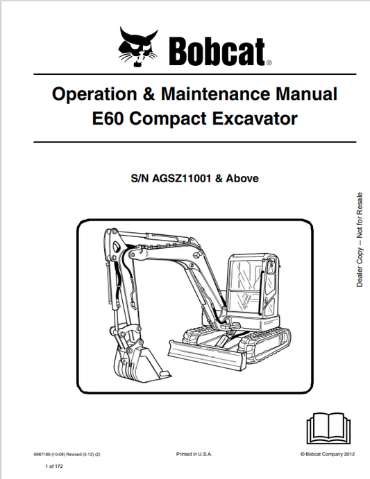 BOBCAT E60 COMPACT EXCAVATOR OPERATION AND MAINTENANCE MANUAL 6987189 PDF