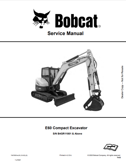 BOBCAT E60 COMPACT EXCAVATOR SERVICE MANUAL 7407587 PDF