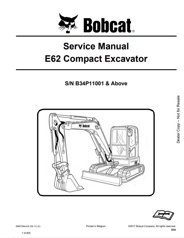 BOBCAT E62 COMPACT EXCAVATOR SERVICE MANUAL 6990794 PDF