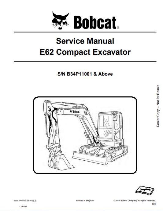BOBCAT E62 COMPACT EXCAVATOR SERVICE MANUAL 6990794 PDF