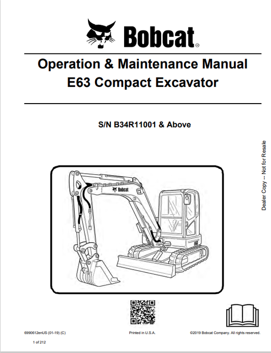BOBCAT E63 COMPACT EXCAVATOR OPERATION AND MAINTENANCE MANUAL 6990612 PDF