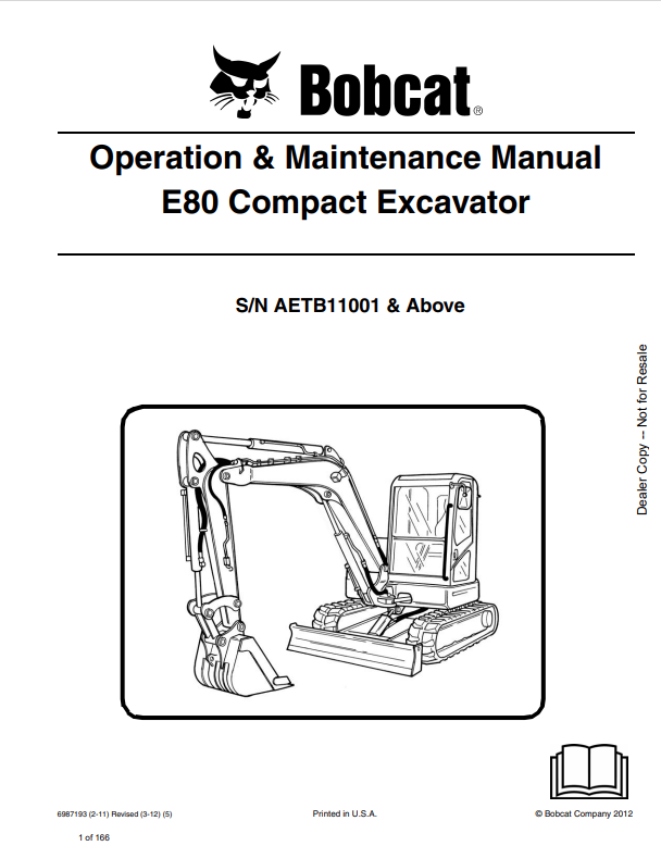 BOBCAT E80 COMPACT EXCAVATOR OPERATION AND MAINTENANCE MANUAL 6987193 PDF