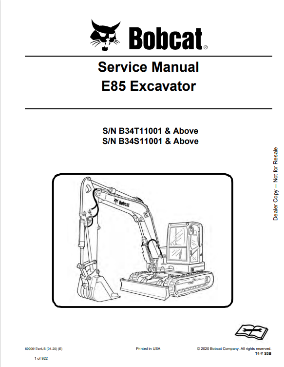 BOBCAT E85 EXCAVATOR SERVICE MANUAL 6990617 PDF