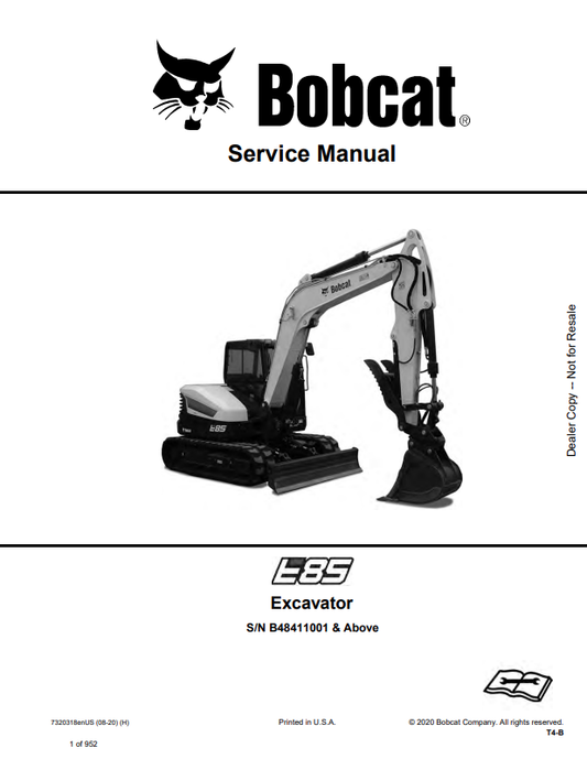 BOBCAT E85 EXCAVATOR SERVICE MANUAL 7320318 PDF